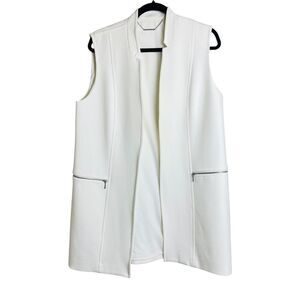 Elie Tahari Vest Womens Large White Sleeveless Open Front Long Blazer Jacket